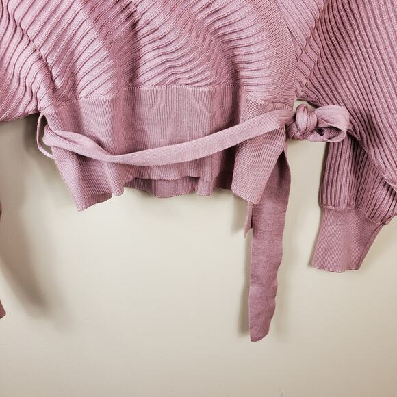 Love Tree Monica, Tie Front Long Sleeve Wrap Sweater in Light ClaySize L - Picture 2 of 10